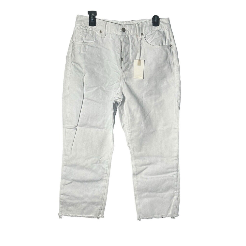 NWT Good American Size 10‎ White Good Boy Button Fly Cropped Jeans Altered #J9-5
